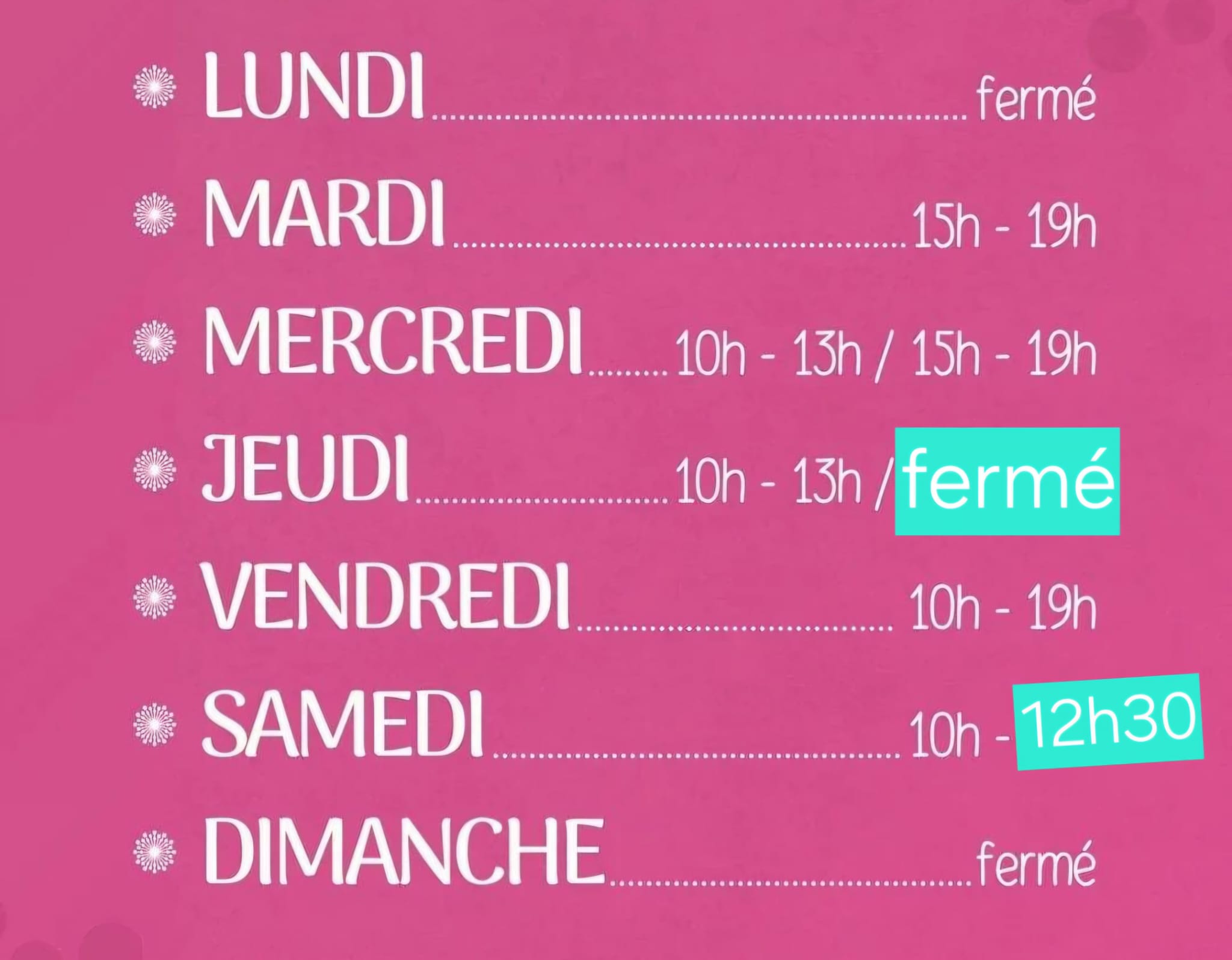 horaires de la semaine